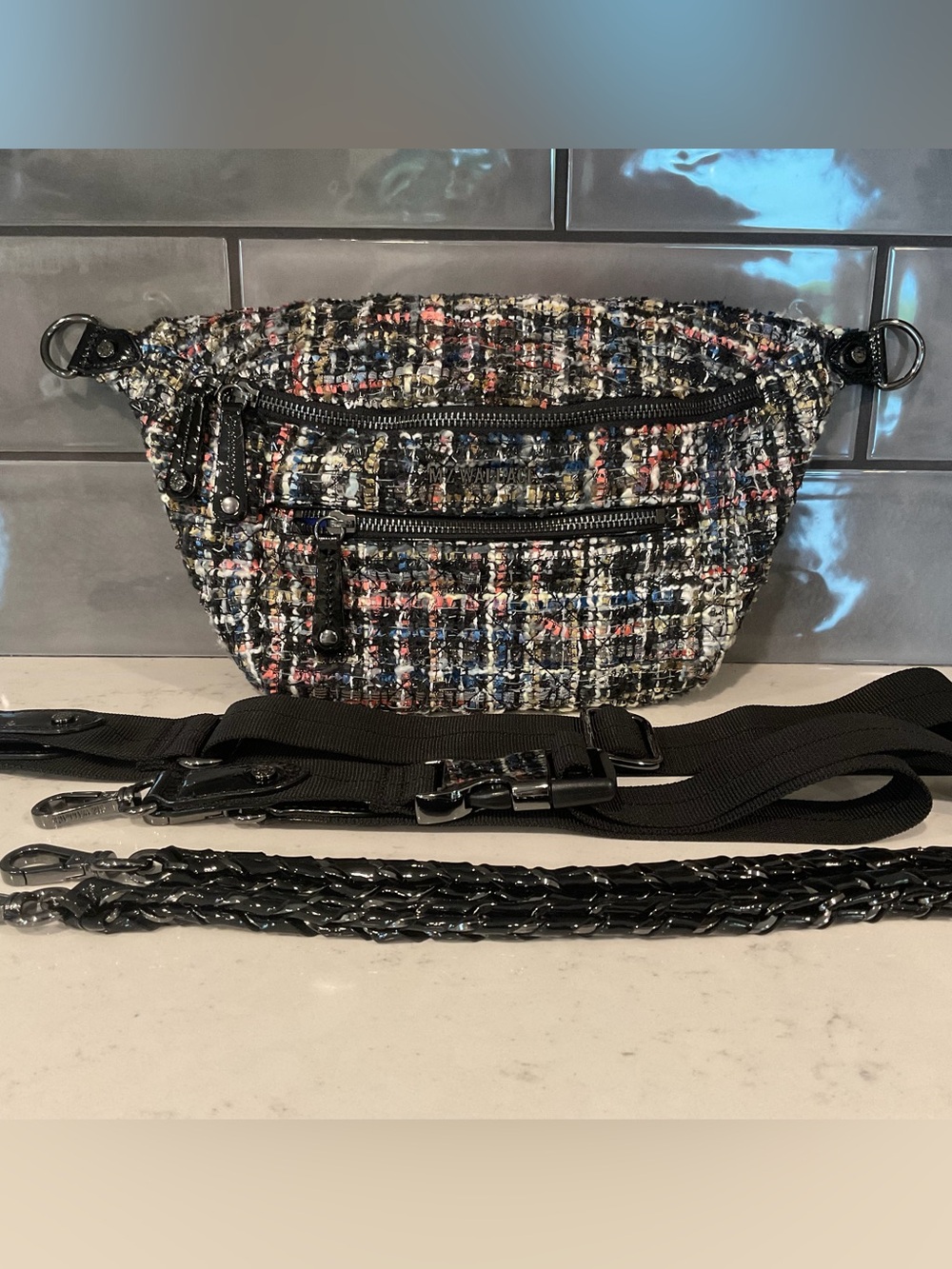 MZ Wallace Midnight Sparkle Tweed Boucle Small Crosby Sling